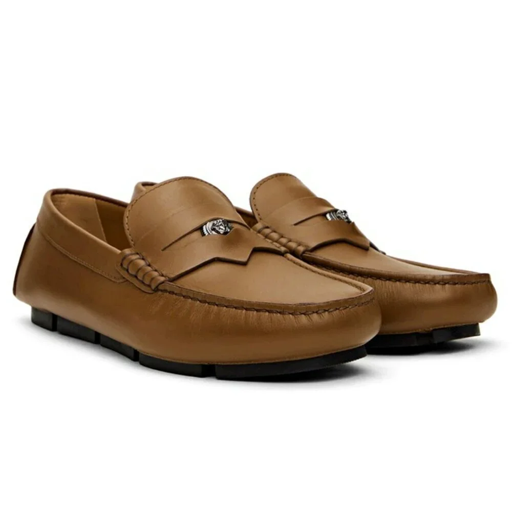 Versace Men's Medusa Biggie Leather Loafer Dark Toffee Size 42 (MSRP $775)
